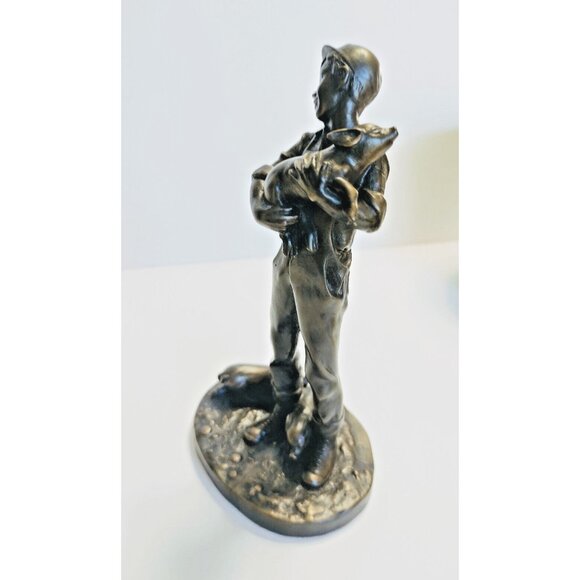 Heredities Vintage Resin Bronz Boy holding piglet Figurine P.Parsons - Picture 7 of 11